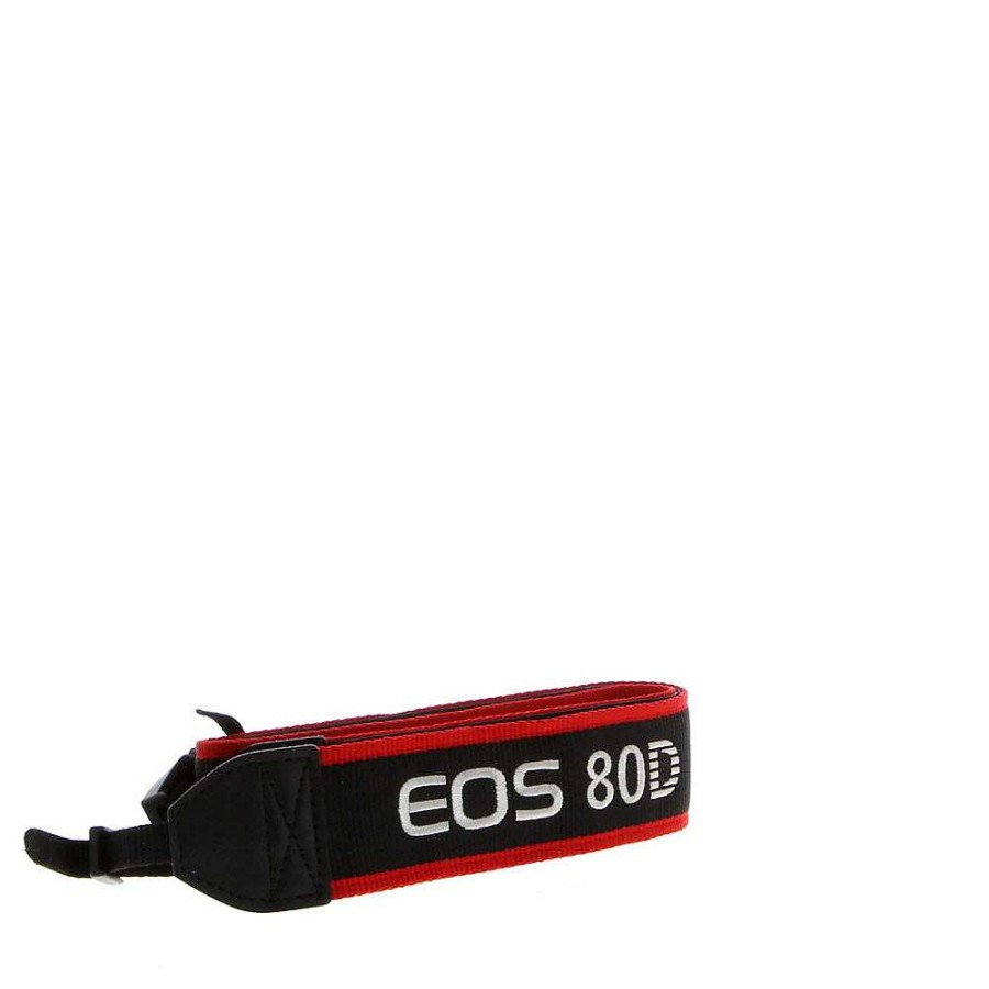 Canon Camera Accessories | Neck Strap 1.5" Wide Black/Red Edge Stitched Silver "Canon Eos 80D"